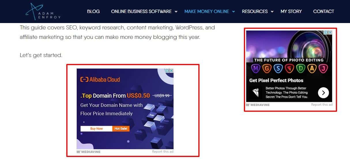 Adam Enfroy's blog - display ads