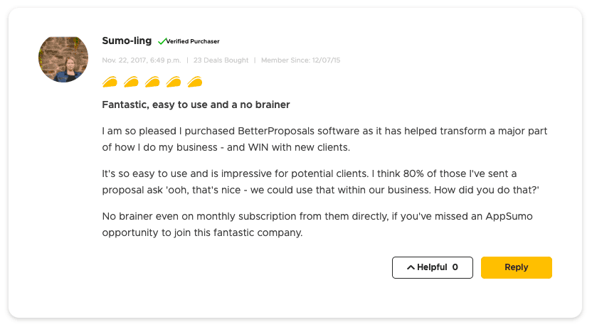 Better Proposals review on AppSumo