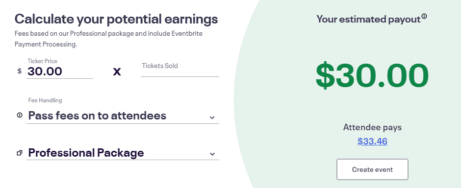 Eventbrite pricing calculator