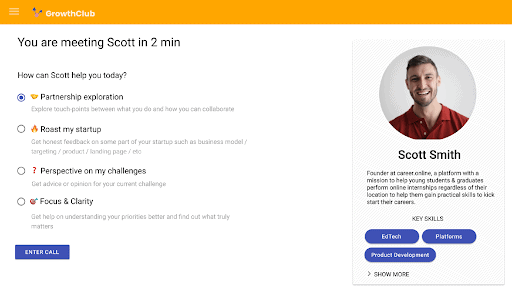 One-on-one video call : GrowthClub