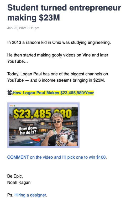 Weekly Newsletter by Noah Kagan