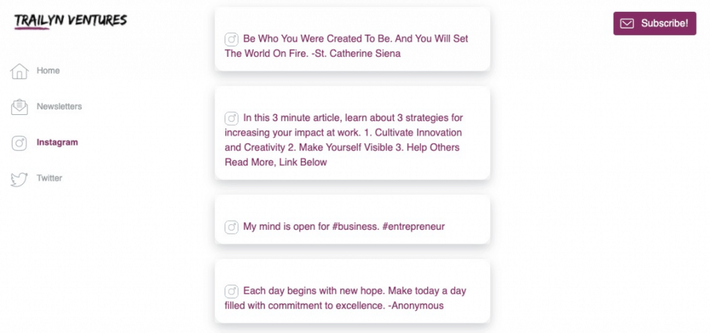 Instagram posts on SendFox Smart Page