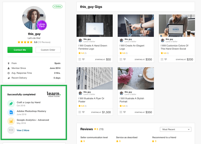 Fiverr feature - Course badges