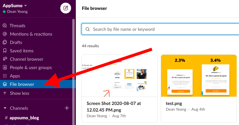 slack project management file browser