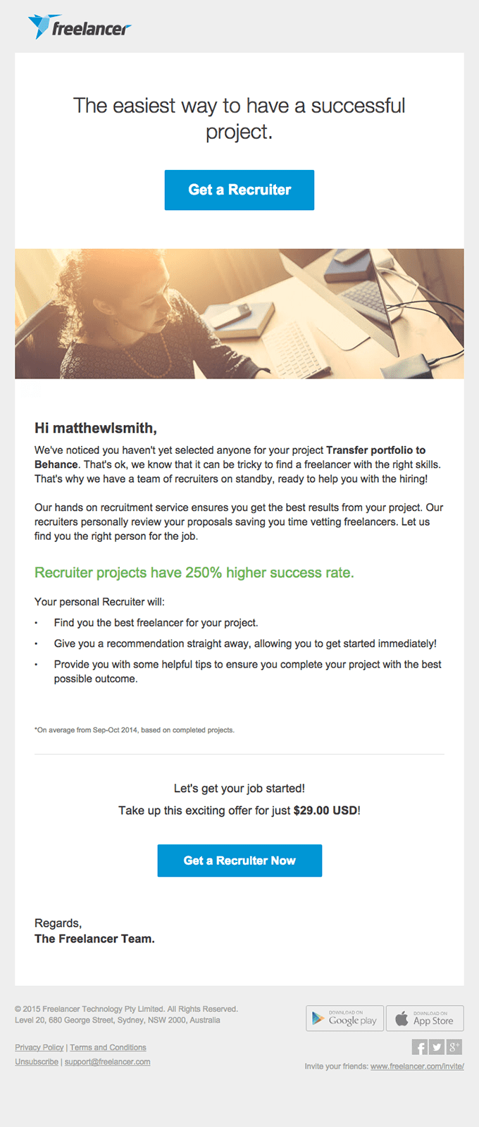 upsell email from freelancer