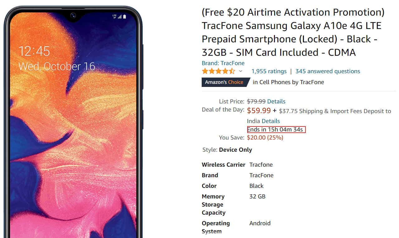 Amazon Samsung Galaxy A10e
