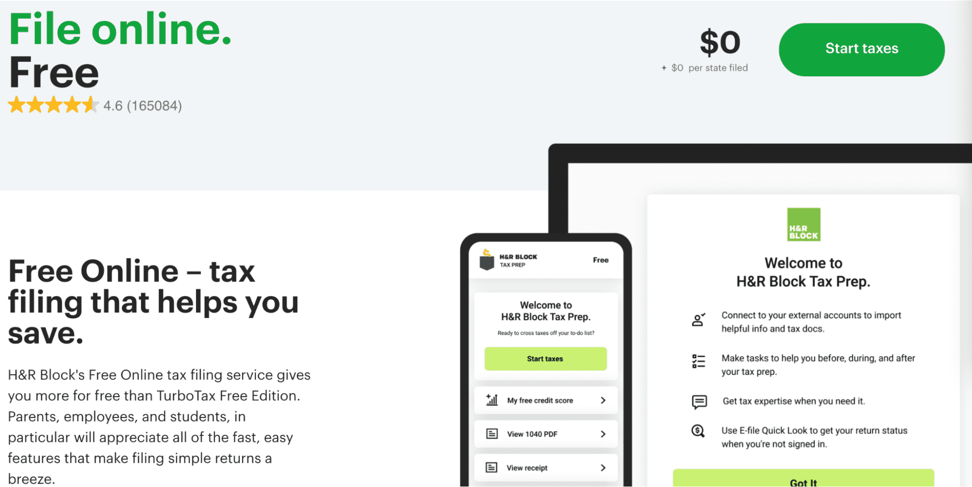H&R Block free state tax prep fee