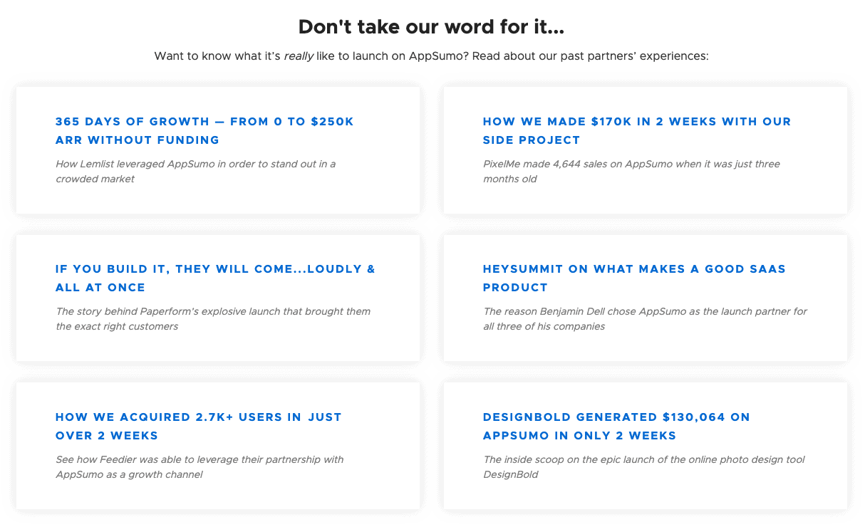 AppSumo's testimonials
