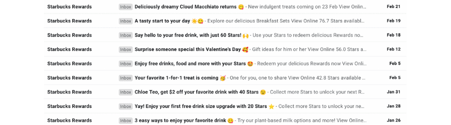 Starbucks's newsletter headline with emoji