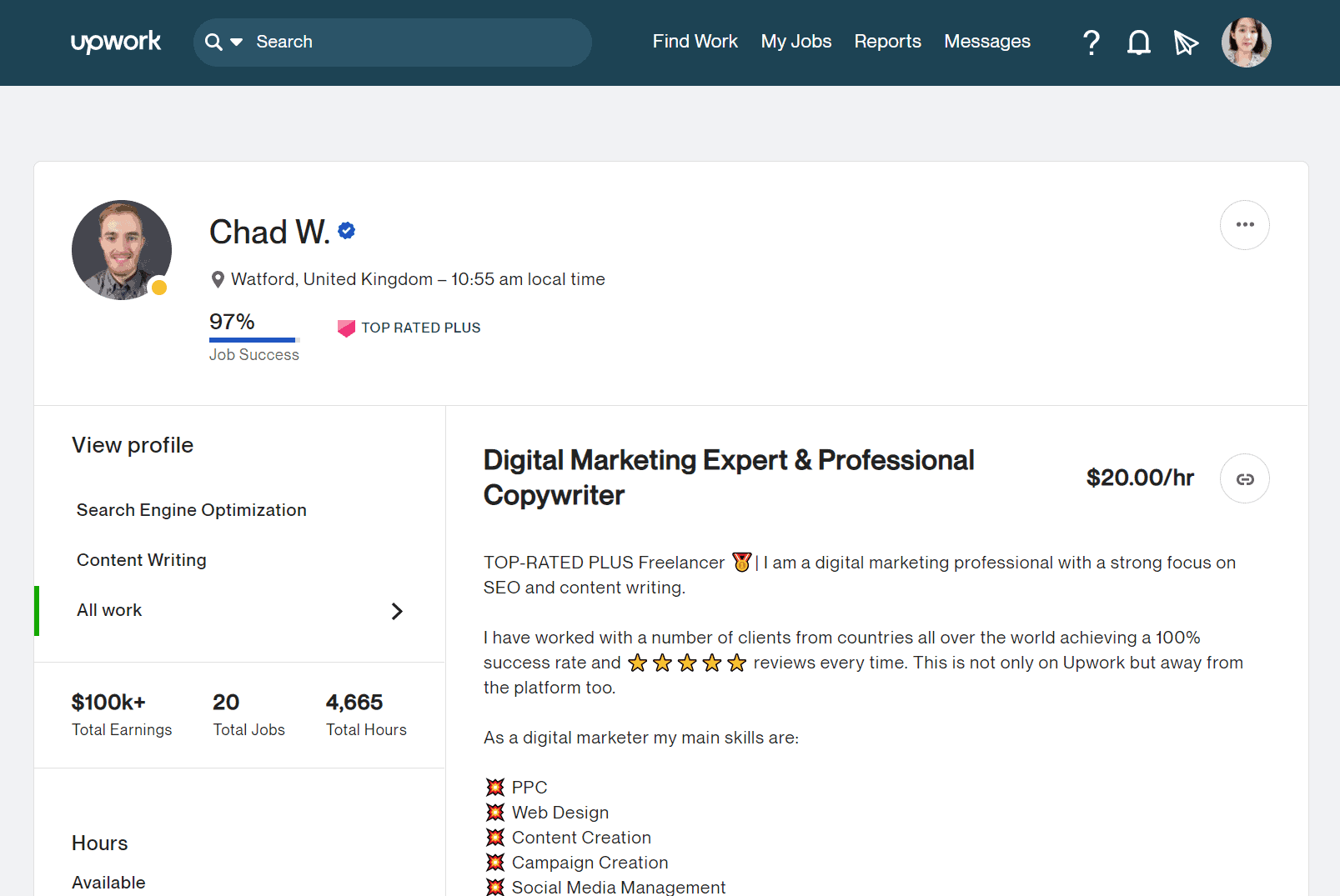 Chad Wyatt's profile in Upwork