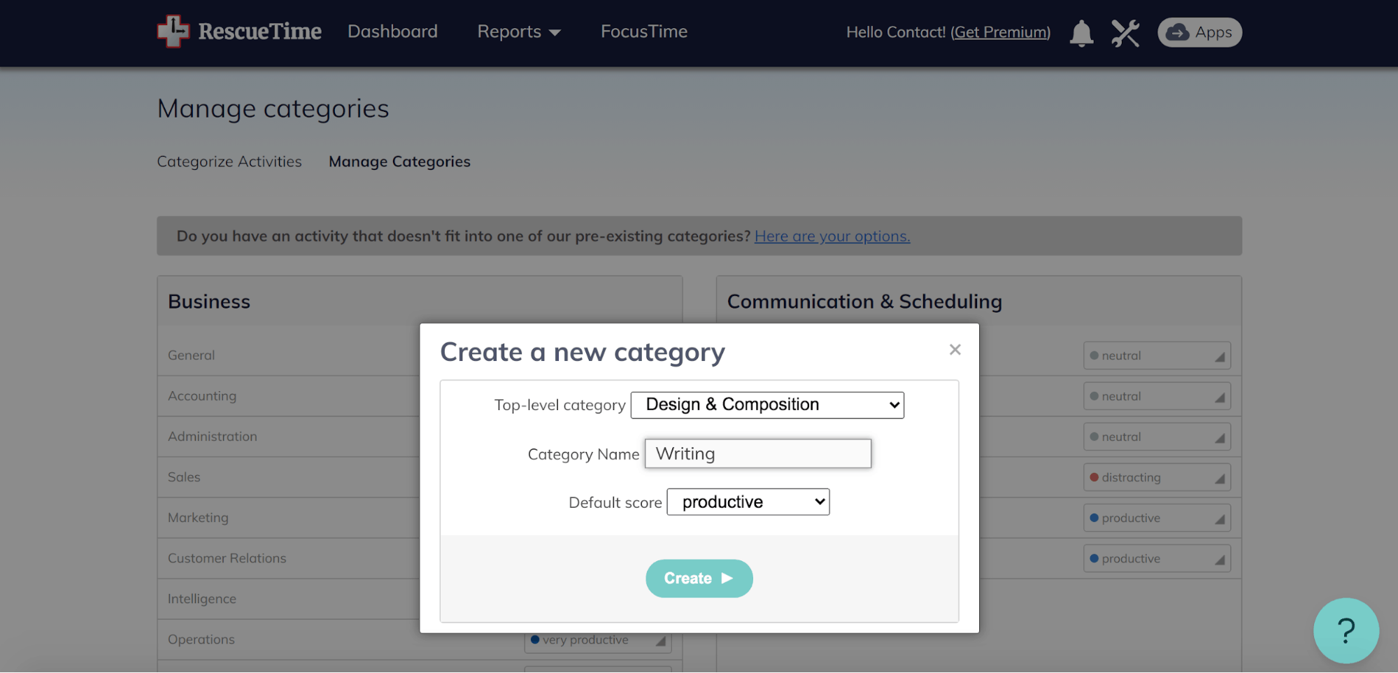 Time management tools - RescueTime's category