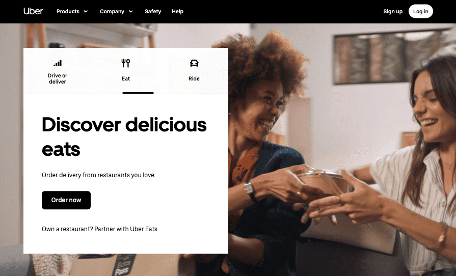 Uber's homepage
