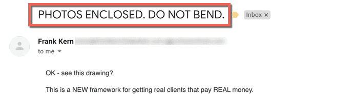 Screenshot of email subject line