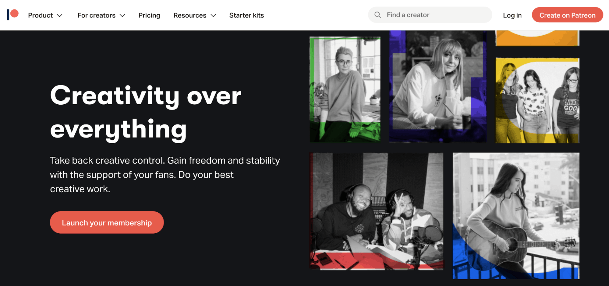 Patreon landing page