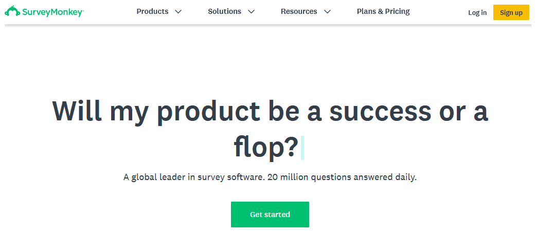 Survey Monkey landing page
