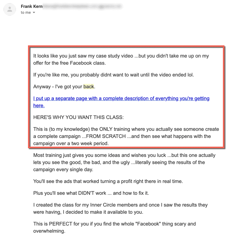 Lead Magnet Follow-Up Email from Frank Kern