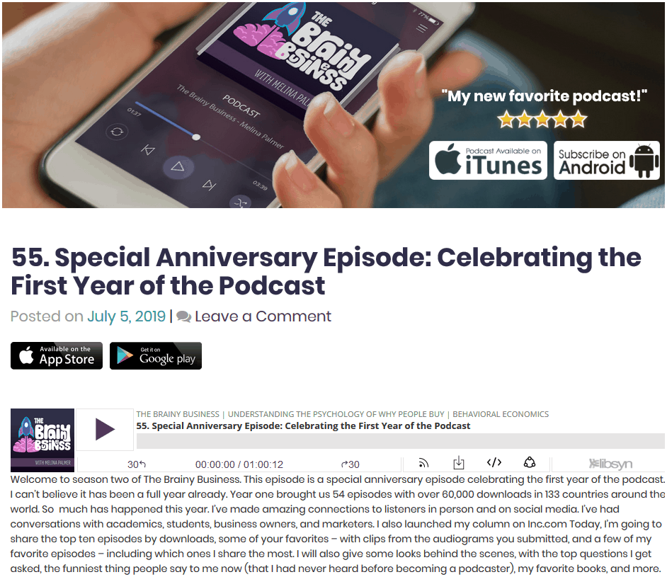 The Brainy Business first anniversary special podcast episode