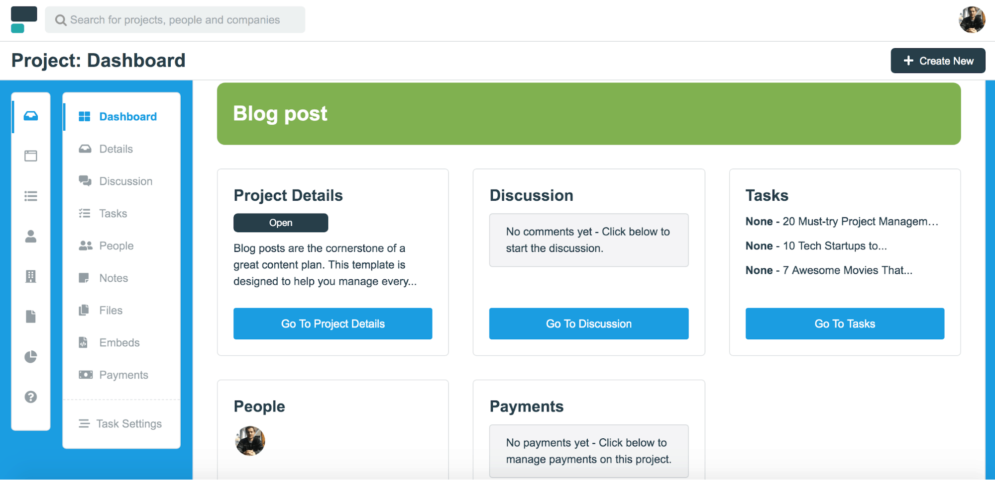 Time management tools - Project.cp's dashboard