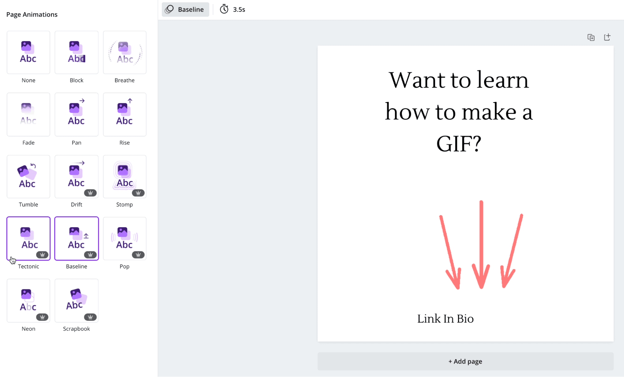 choose an animation on Canva