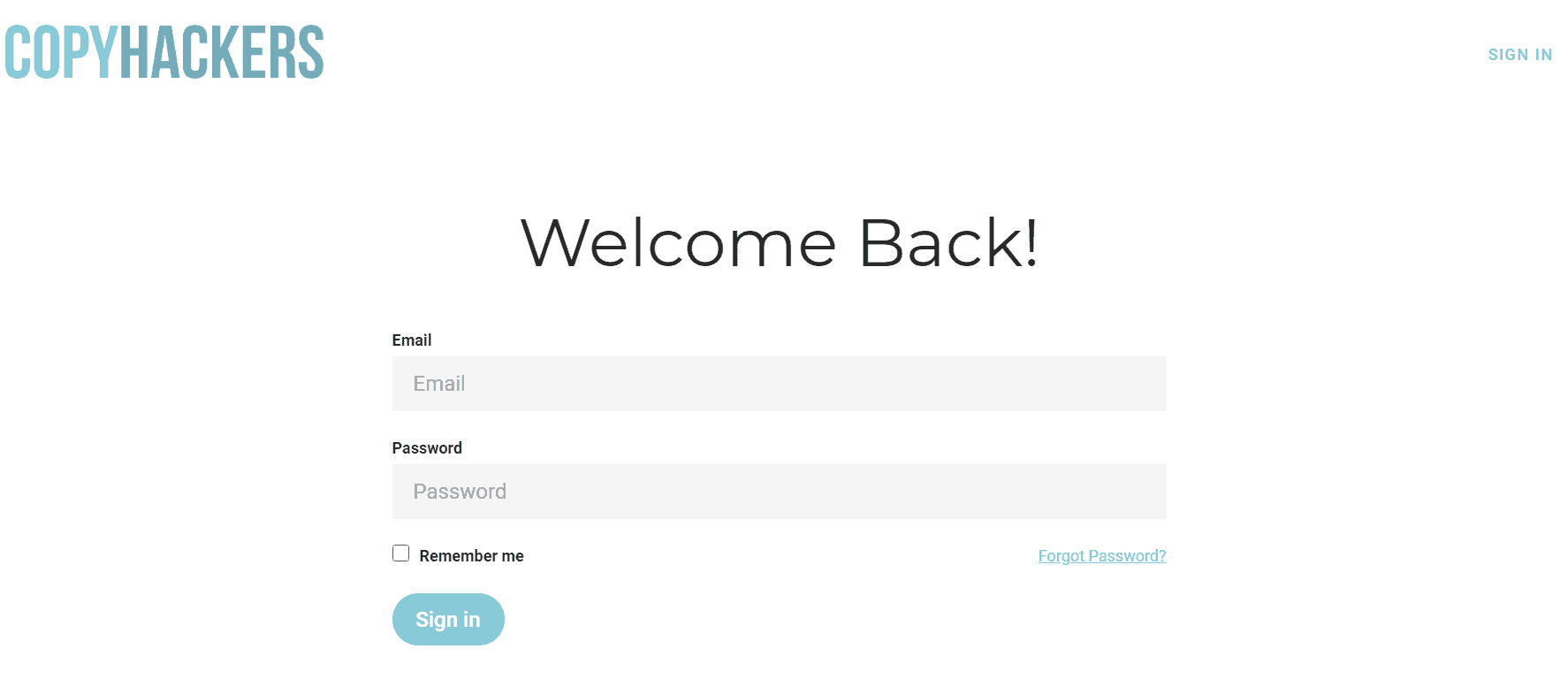 Website ideas - CopyHackers login page