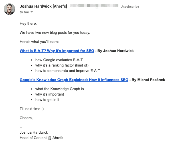 Newsletter email from Ahrefs