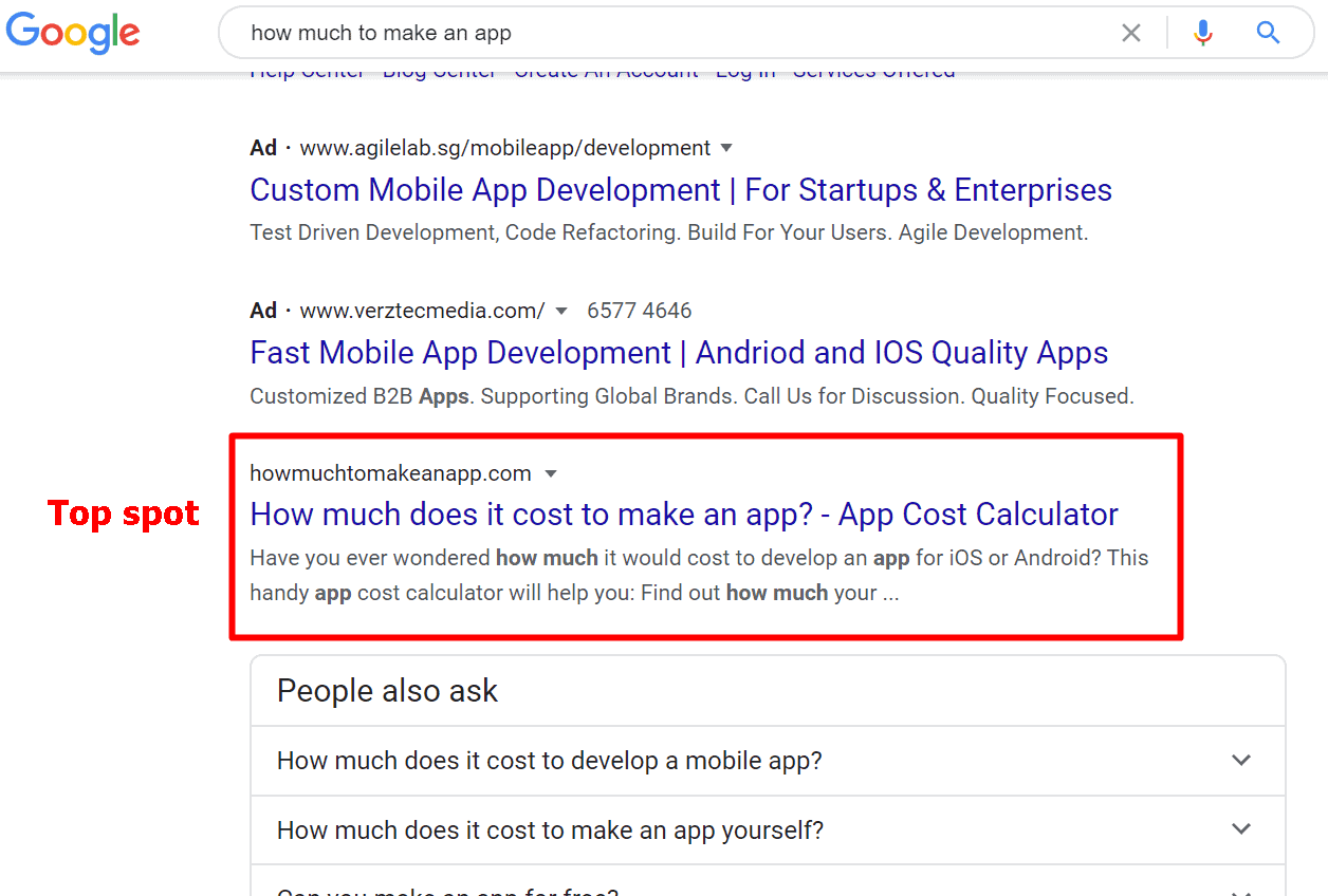 Website ideas - Google search of [How much to make an app]