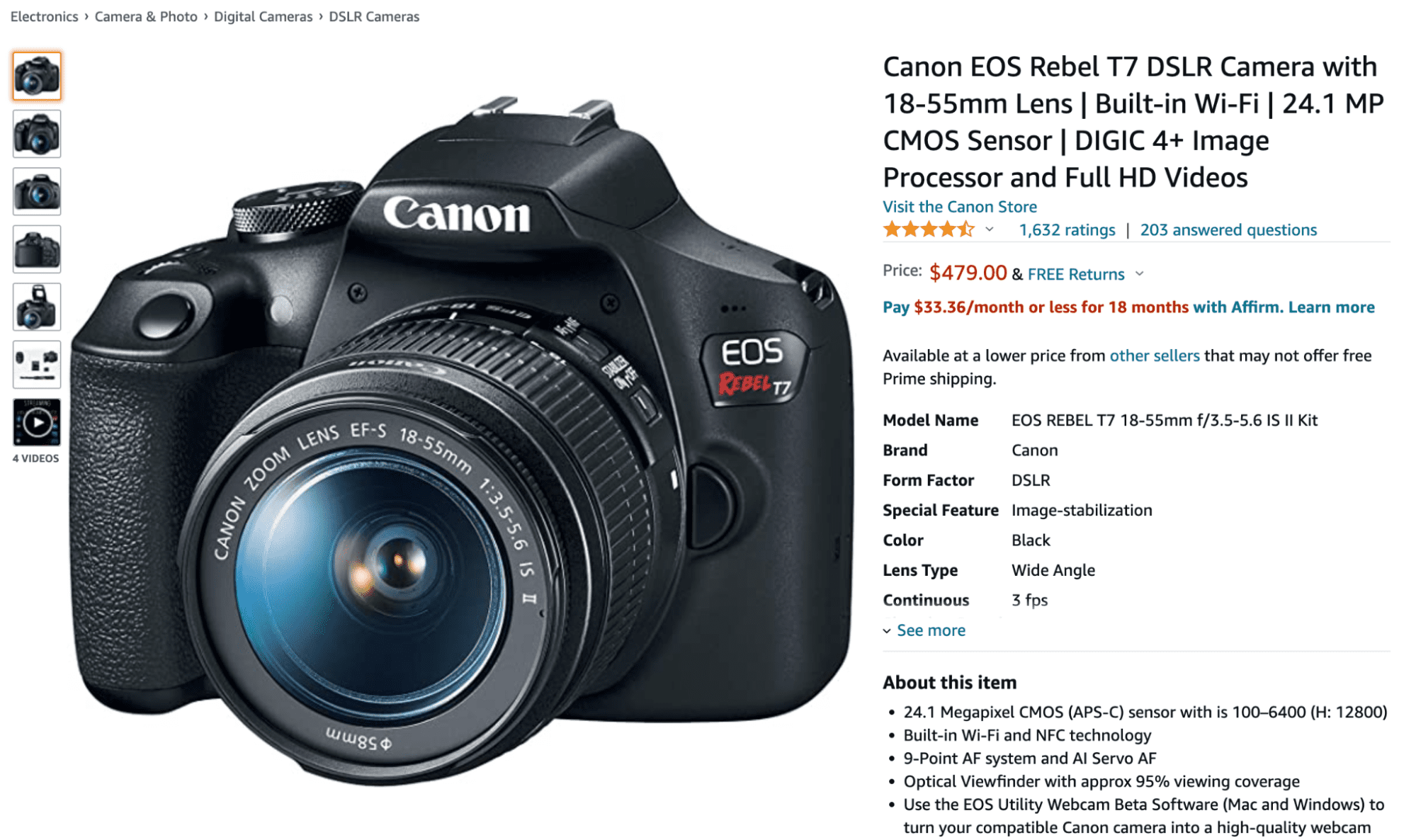 Canon EOS Rebel T7 DSLR Camera