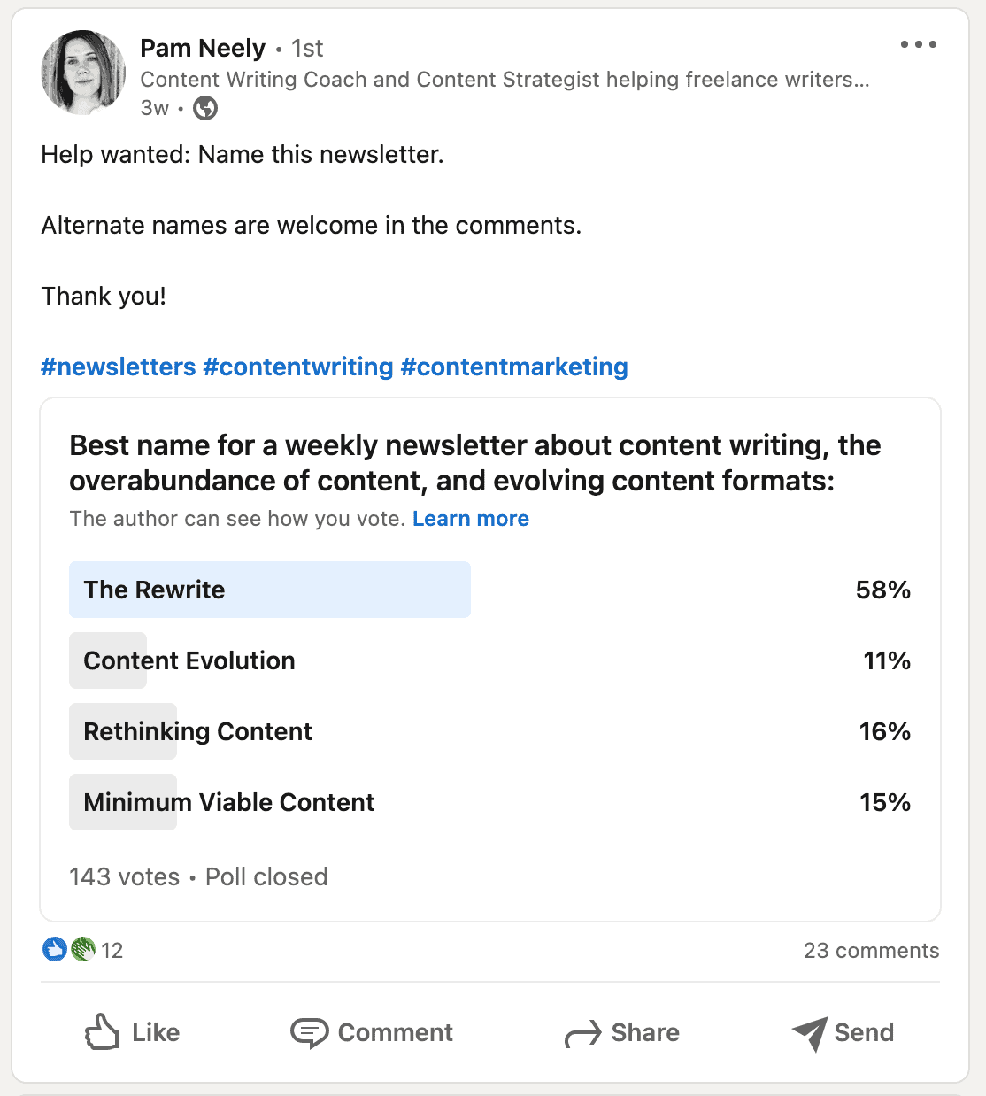 Pam Neely's survey