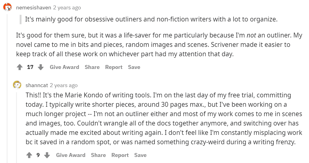 Scrivener overview from Reddit