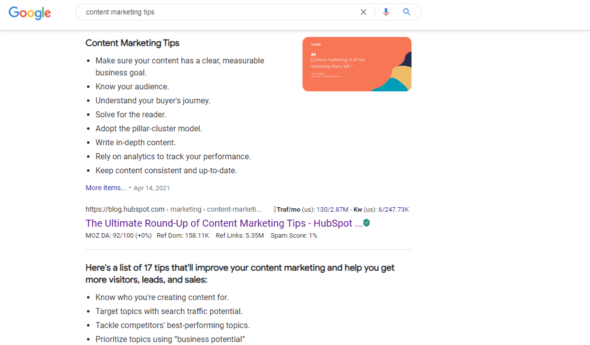 google search - content marketing tip