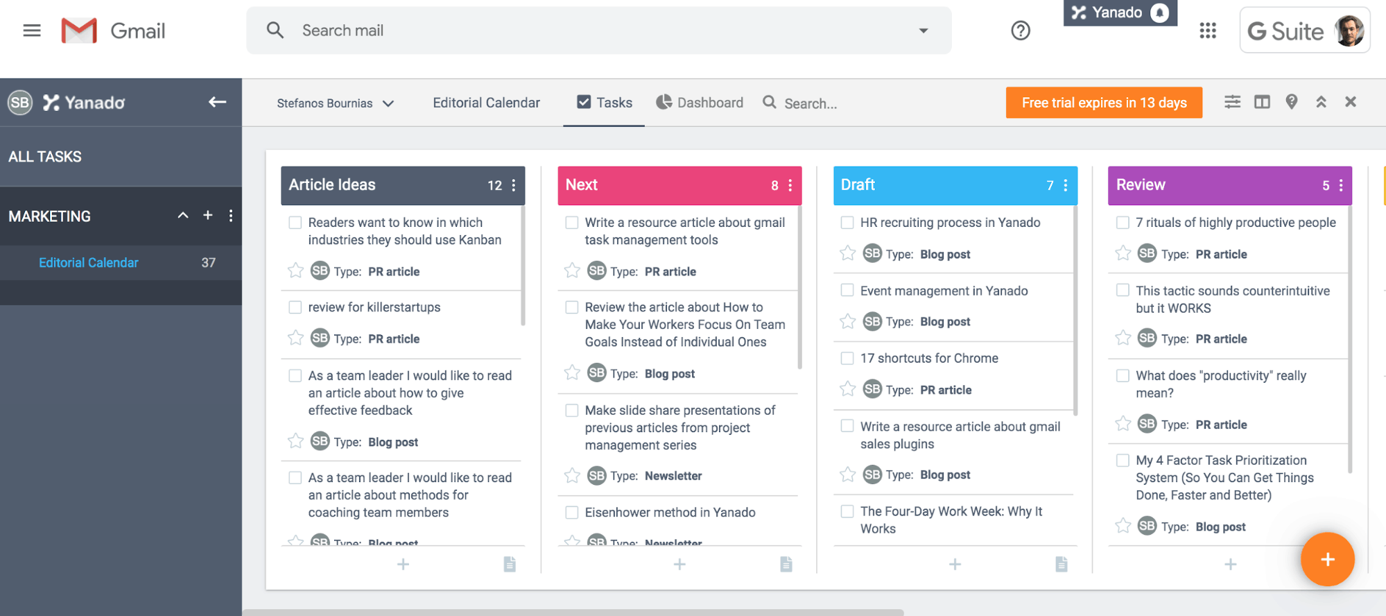 Time management tools - Yanado custom template