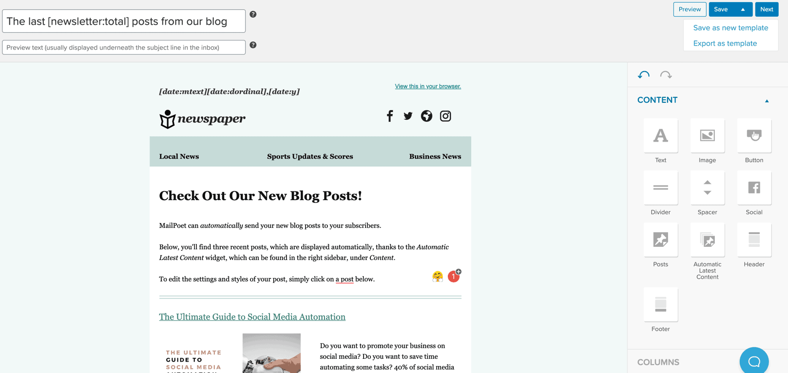 Mailpoet template