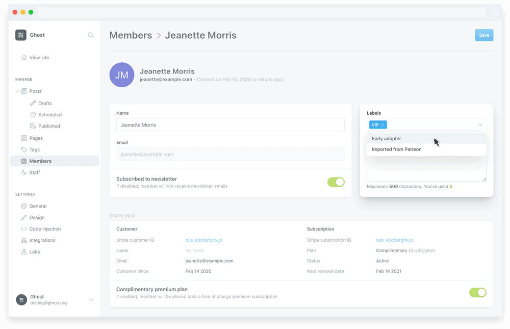 Member management features - Ghost