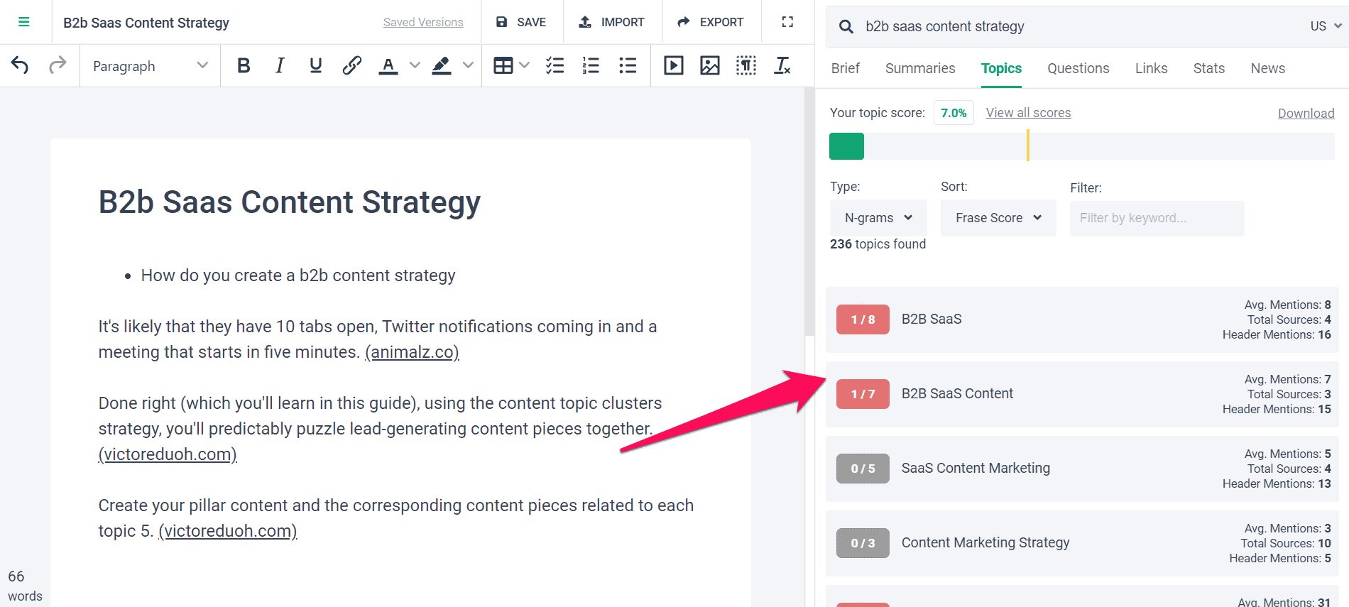 Frase content- Clearscope-esque feature
