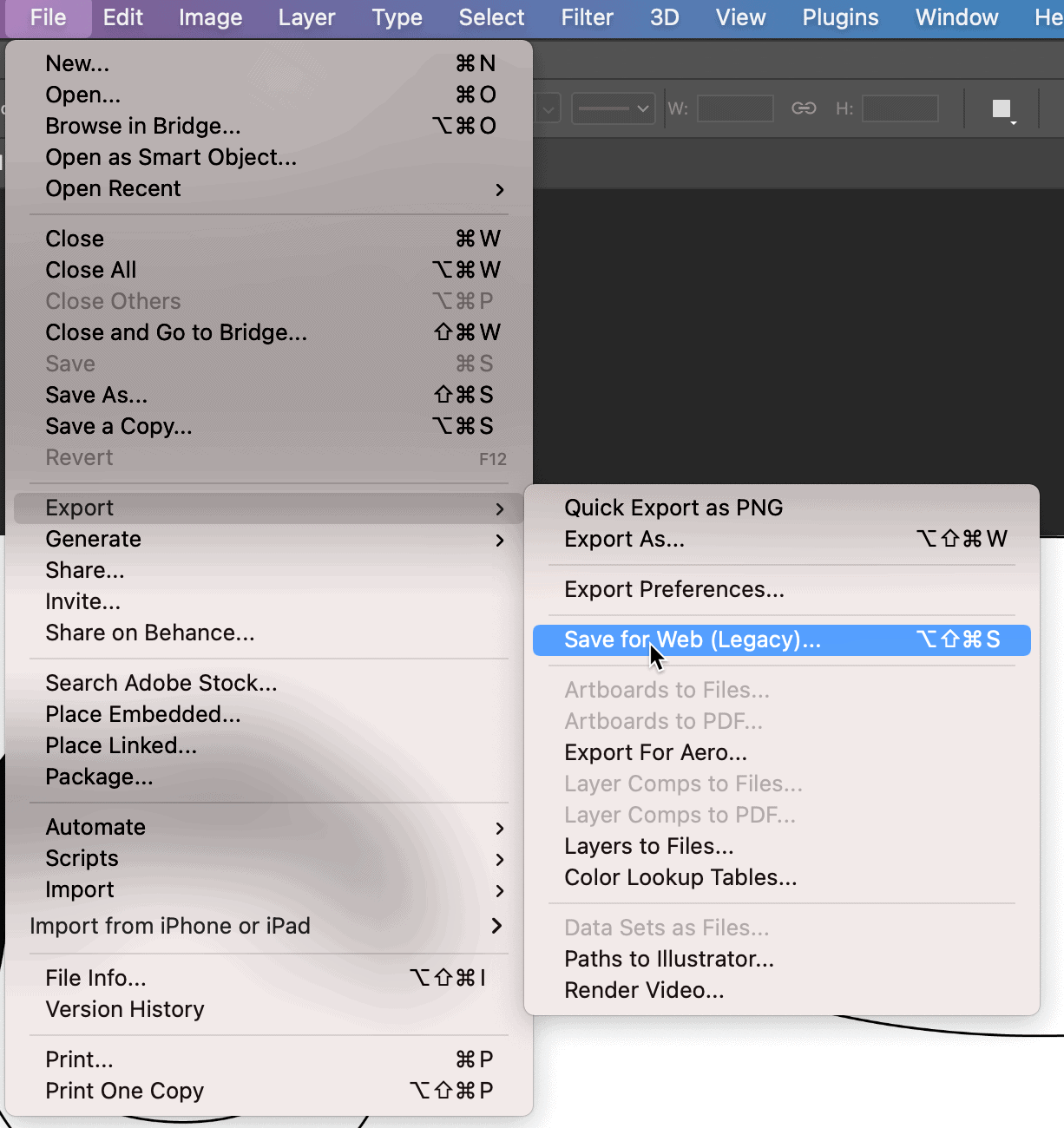 Photoshop- save for web (legacy)