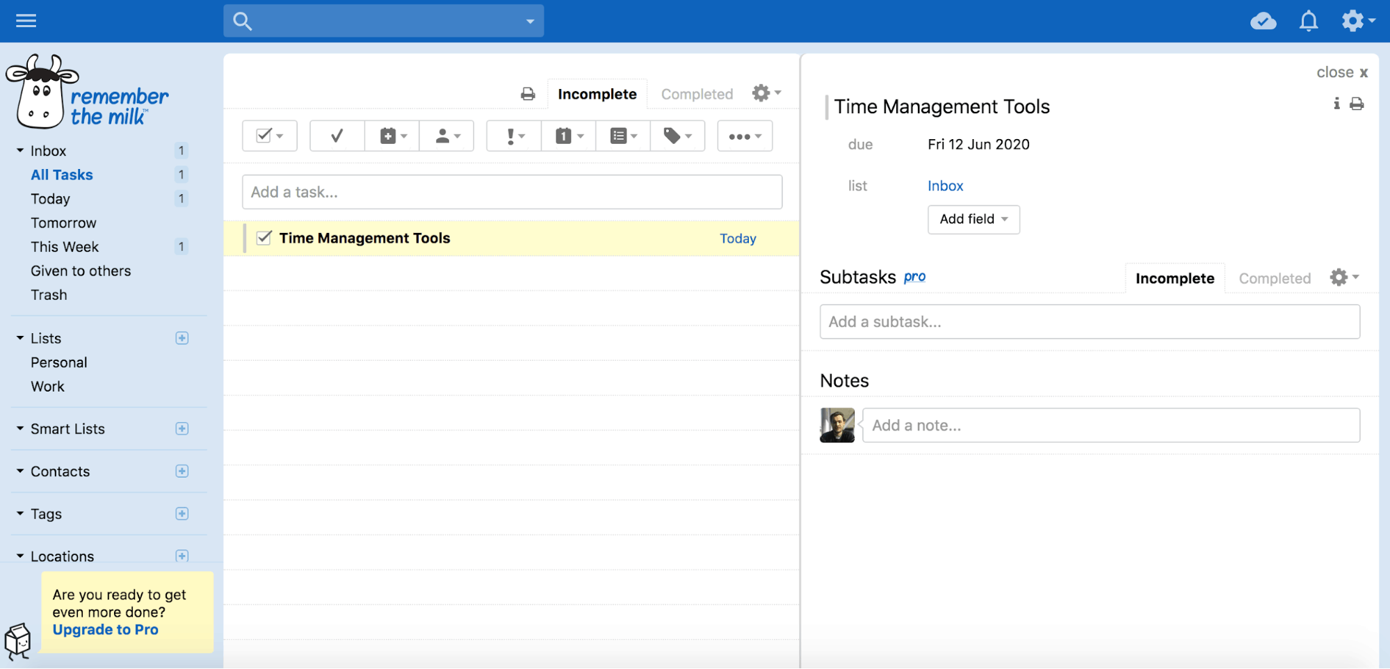Time management tools - (RTM) Remember The Milk