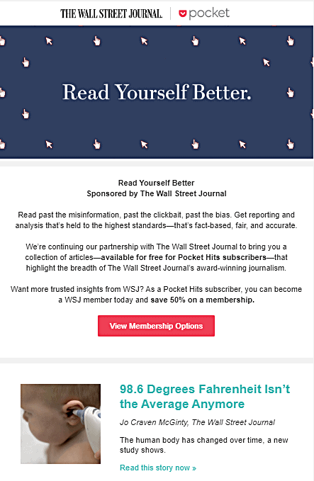 EMAIL NEWSLETTER SPONSORSHIP - Wall Street Journal sponsored a newsletter from Pocket