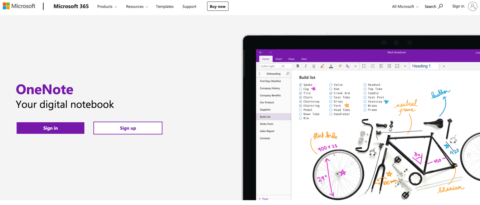Onenote landing page