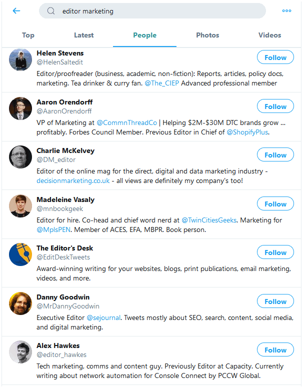 Professional networking -editor marketing in twitter
