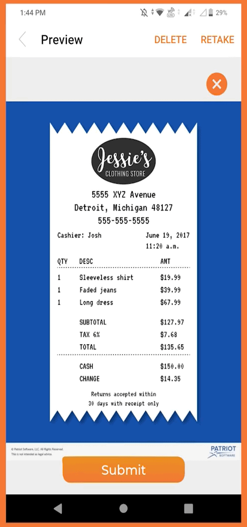 receipt example