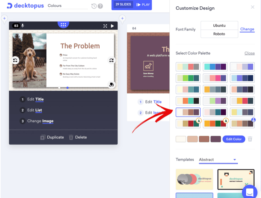 Decktopus pre-built font and color pairings