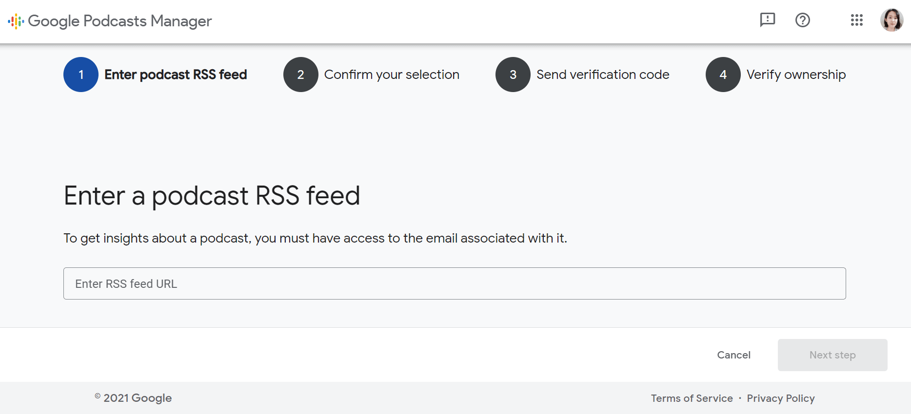 Google Podcasts - Enter your podcast RSS feed