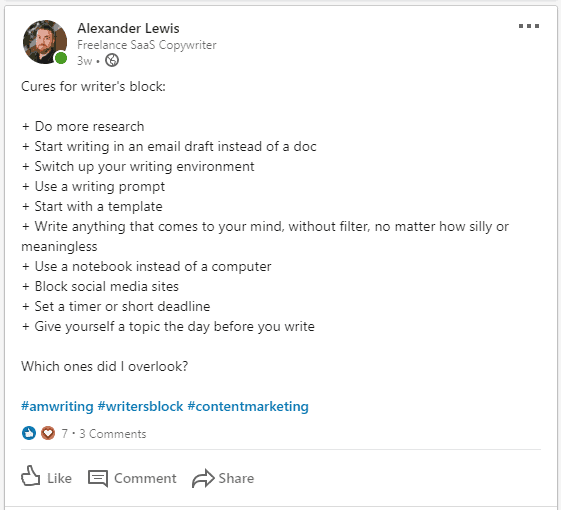 Financial metrics - Alex's LinkedIn post