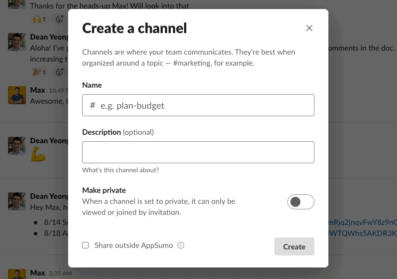 slack project management create a channel