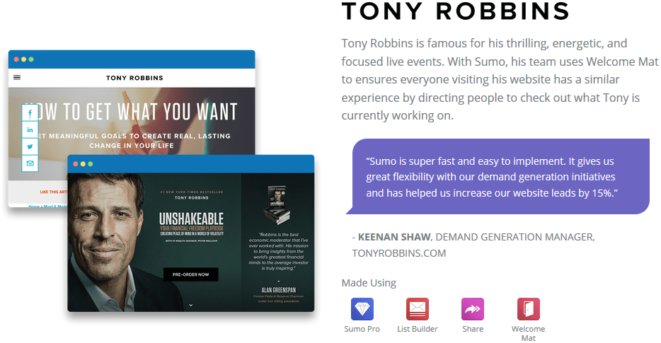 Sumo.com's Showcase page