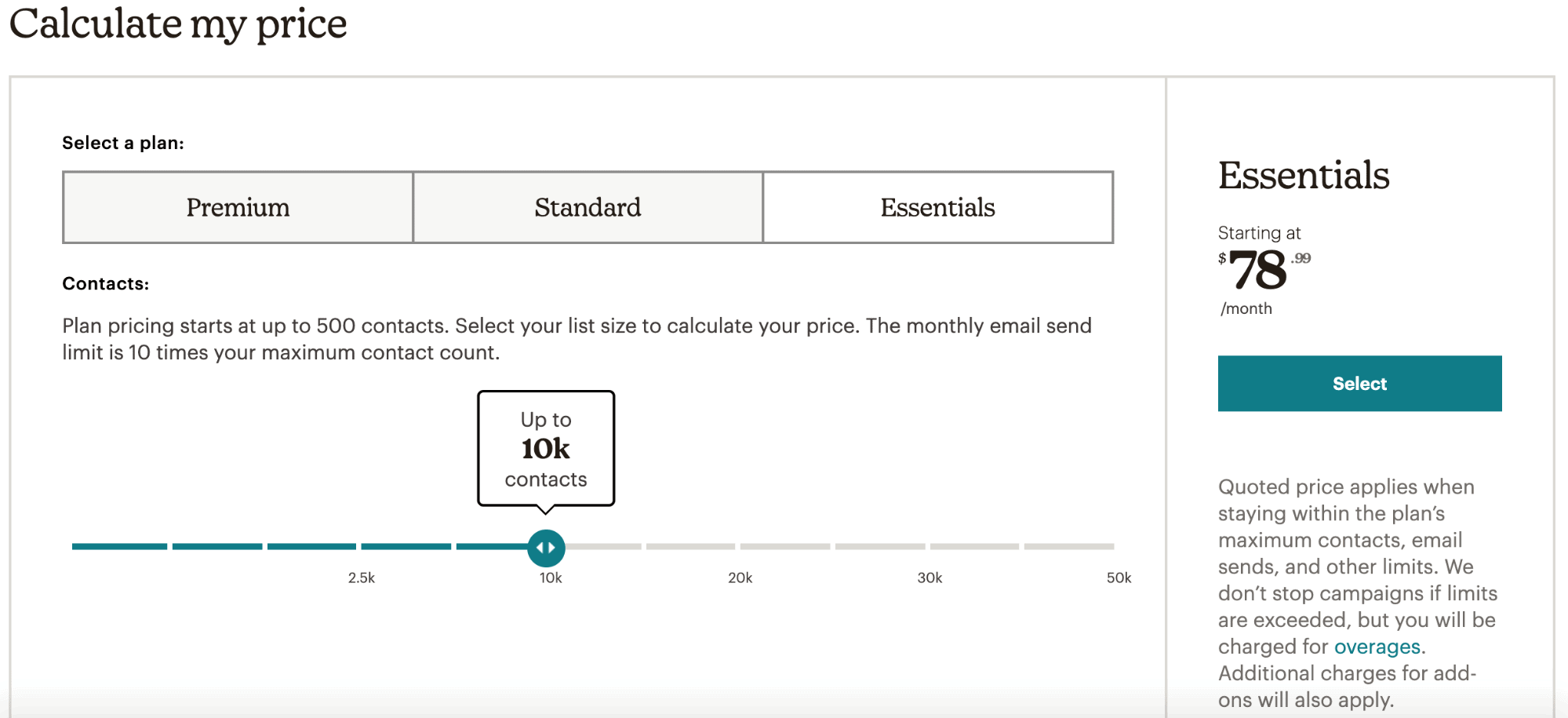 Mailchimp Price Calculation