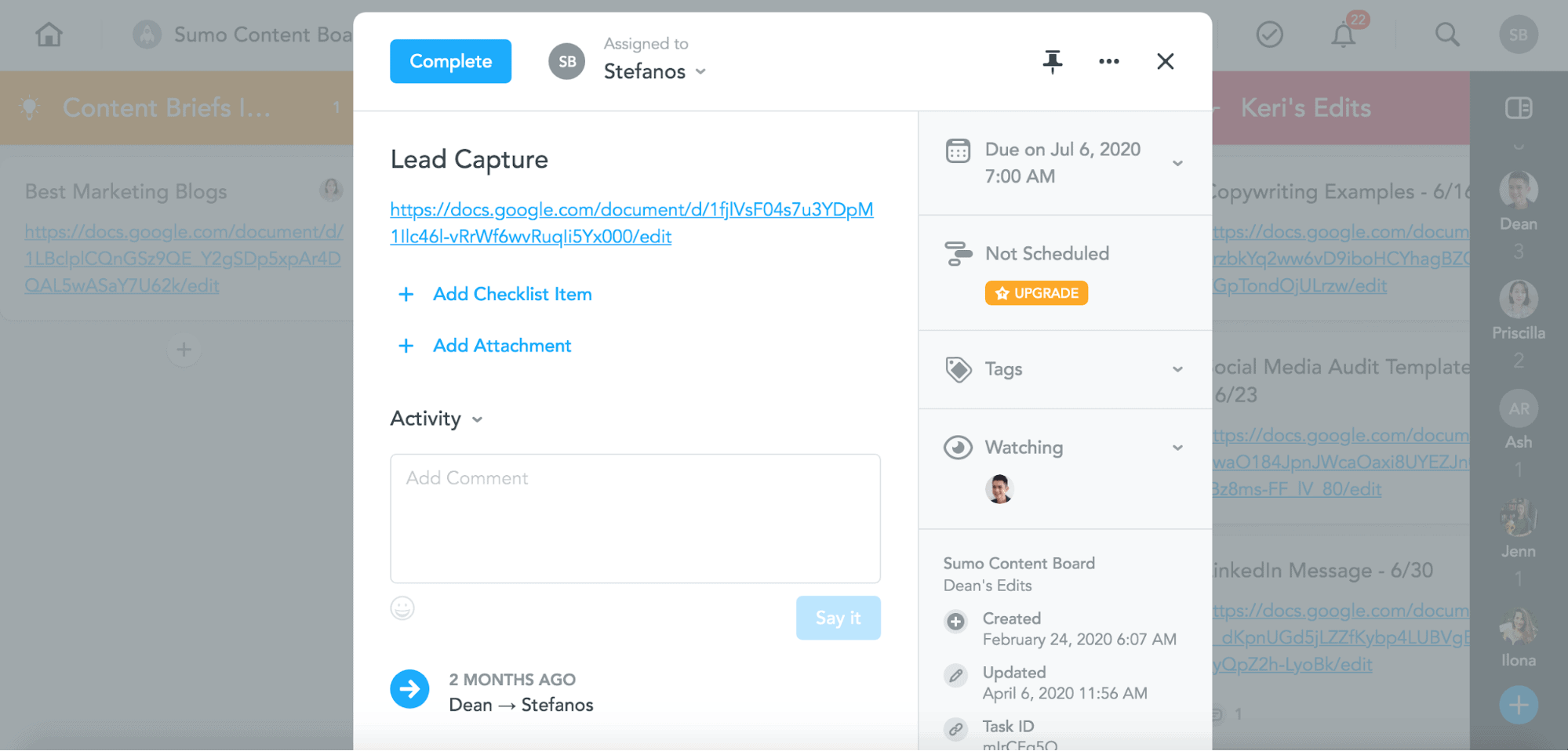 Time management tools - MeisterTask task : Lead Capture