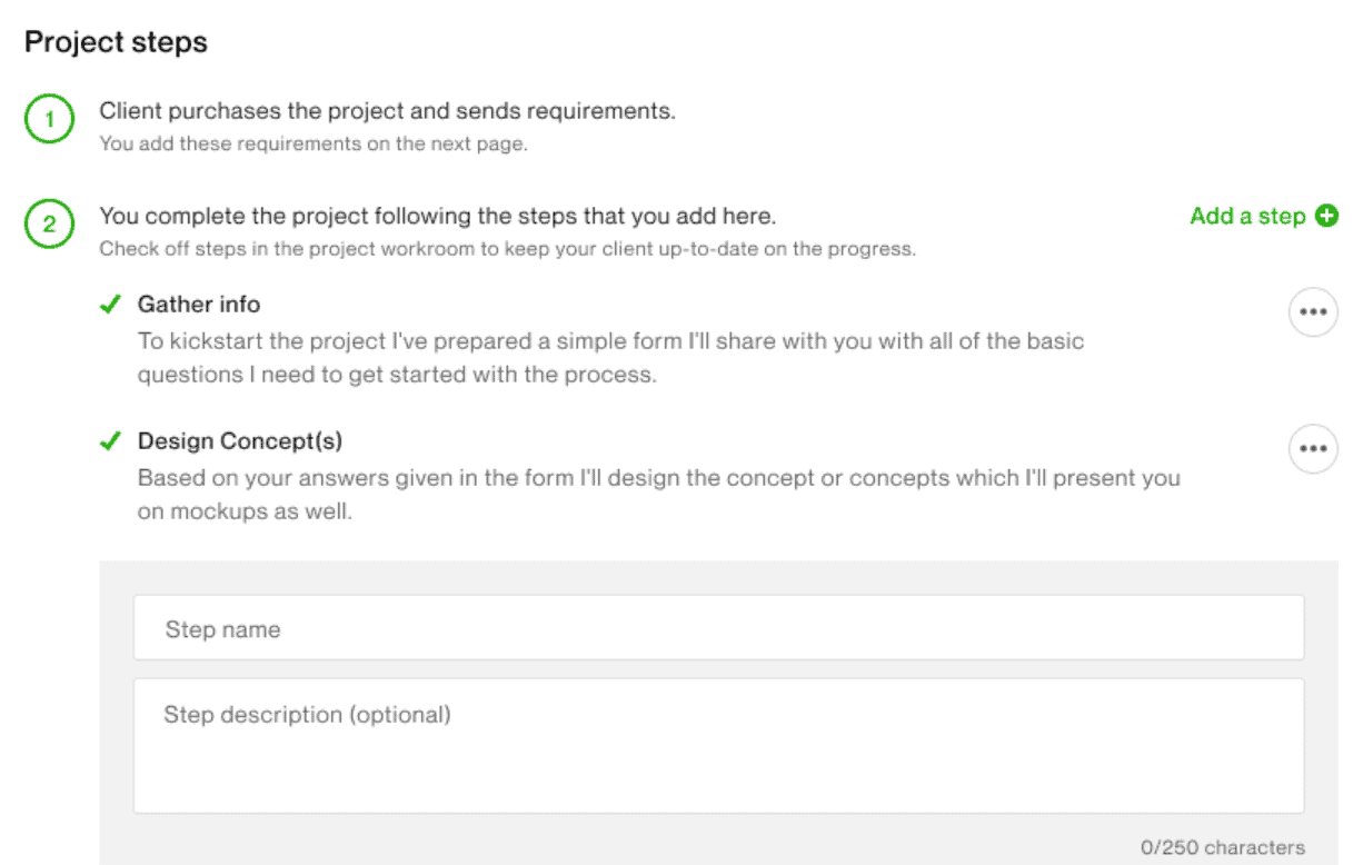 Upwork's project steps