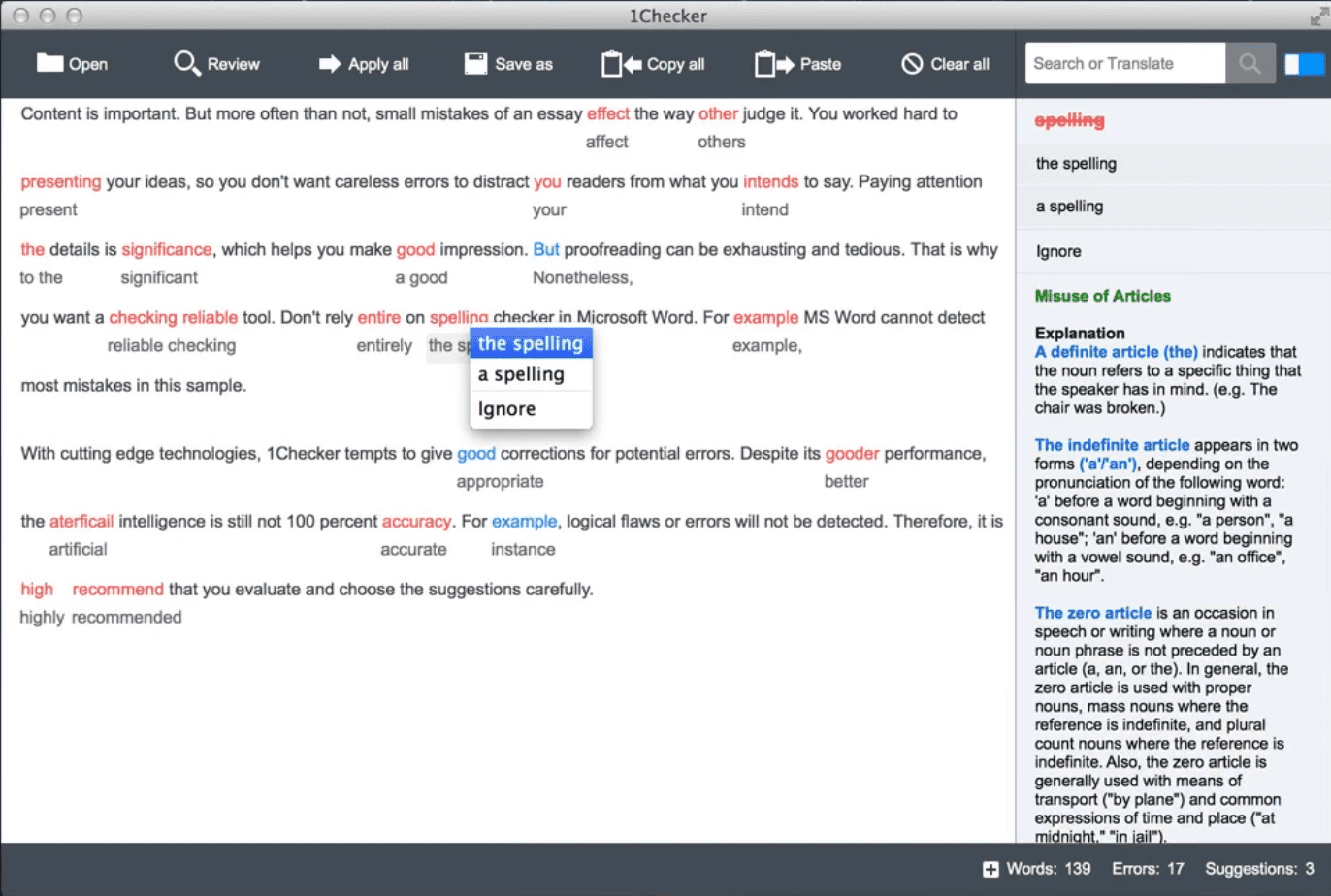 grammarly alternative - 1Checker