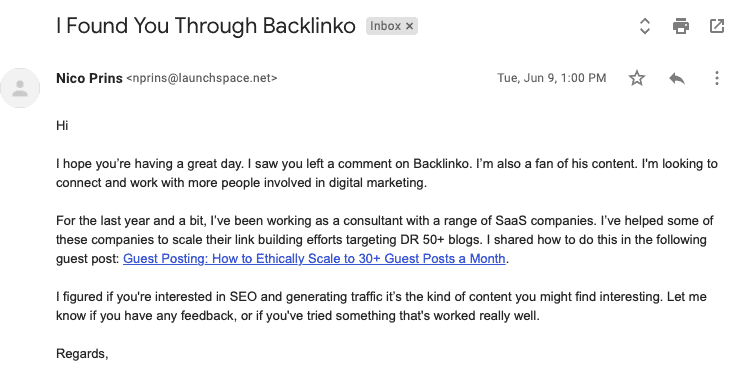 Cold email outreach for guest post